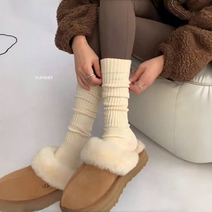 妈呀！堆堆袜这样穿真的爱住！这是什么神仙穿搭啊！纯色袜子女棉