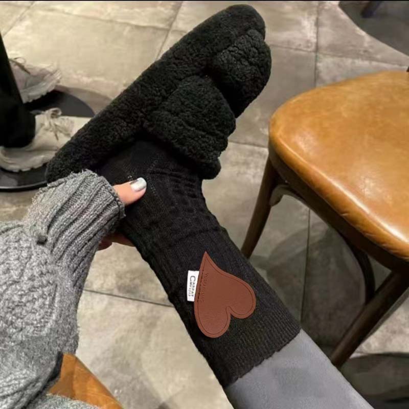 boom bomb小红书同款皮标爱心袜子女双针长筒袜秋冬潮袜ins网红