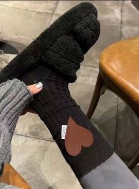 boom bomb小红书同款皮标爱心袜子女双针长筒袜秋冬潮袜ins网红