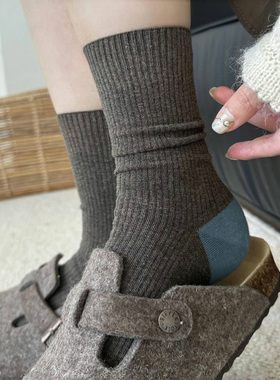 入秋韩系咖啡色袜袜~微压设计巨显瘦显腿长~袜子女秋冬中筒堆堆棉