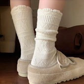 袜子女秋冬厚款 甜欲蕾丝chao复古 奶白羊绒堆堆袜甜疯了呀 保暖