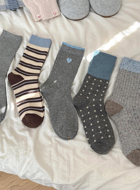 韩系清冷感~真的无法拒绝这组灰蓝色系袜子！秋冬灰色系袜子女士