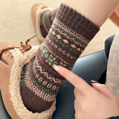 袜子女秋冬厚款 费尔岛羊毛袜袜 咖绿配色好慵懒复古 保暖中长堆堆