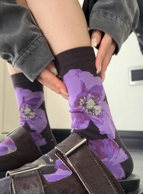 好贵气的紫色花花！逃不过的颜色~满满的气质感！夏季袜子女四季