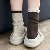 好穿又好搭 复古慵懒咖色系 卷边拼色羊毛也太爱了 袜子女秋冬厚