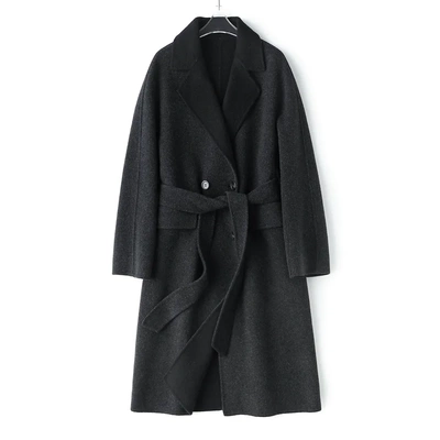 M家大衣小个子韩系保暖双面羊绒大翻领长外套女冬