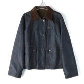 新款 26春季 品牌高支棉亚麻蚕丝灯芯绒翻领休闲外套女 软牛仔夹克