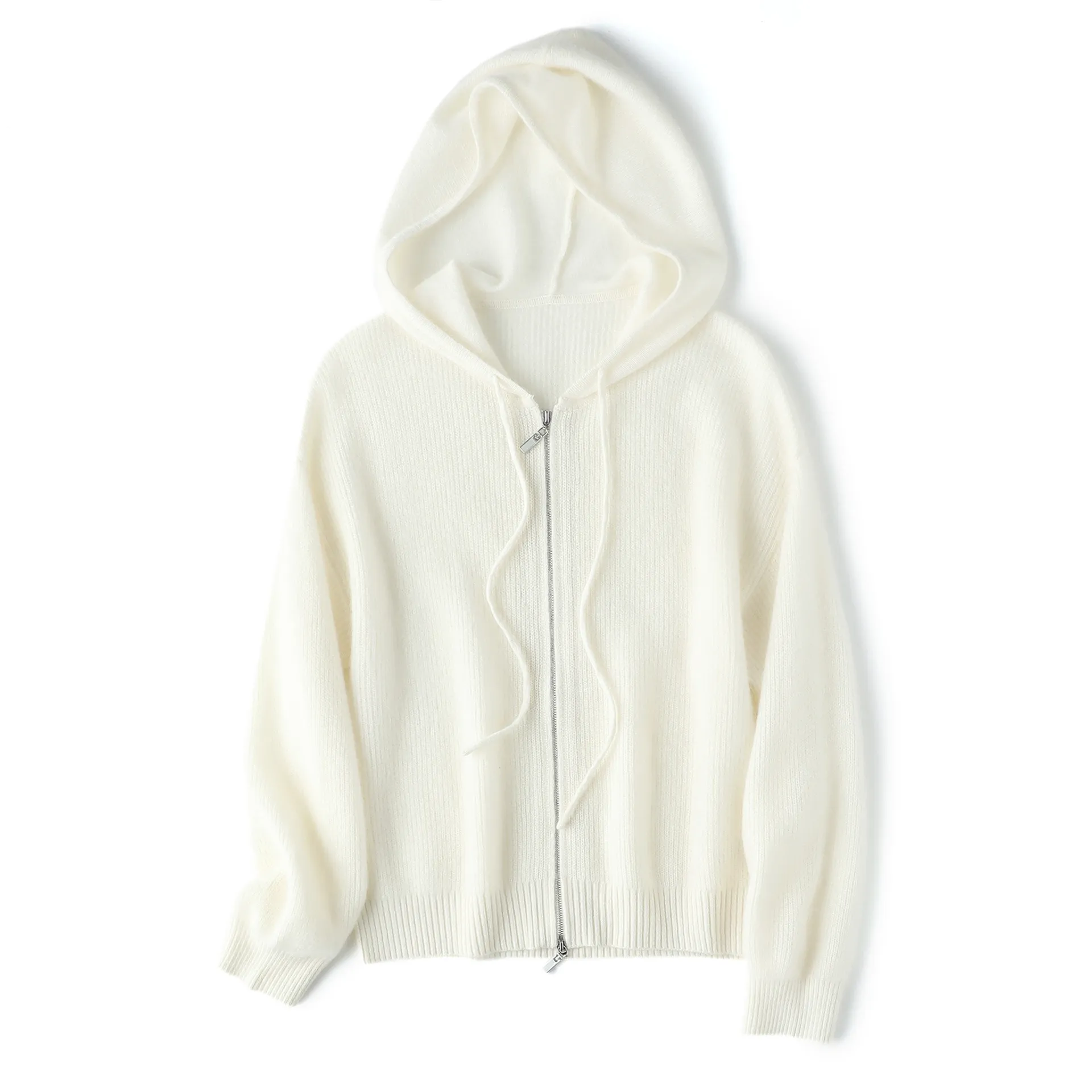 连帽羊绒衫 轻暖100纯山羊绒开衫外套女 秋冬休闲外穿双股厚毛衣