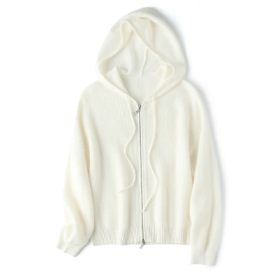 连帽羊绒衫 轻暖100纯山羊绒开衫外套女 秋冬休闲外穿双股厚毛衣