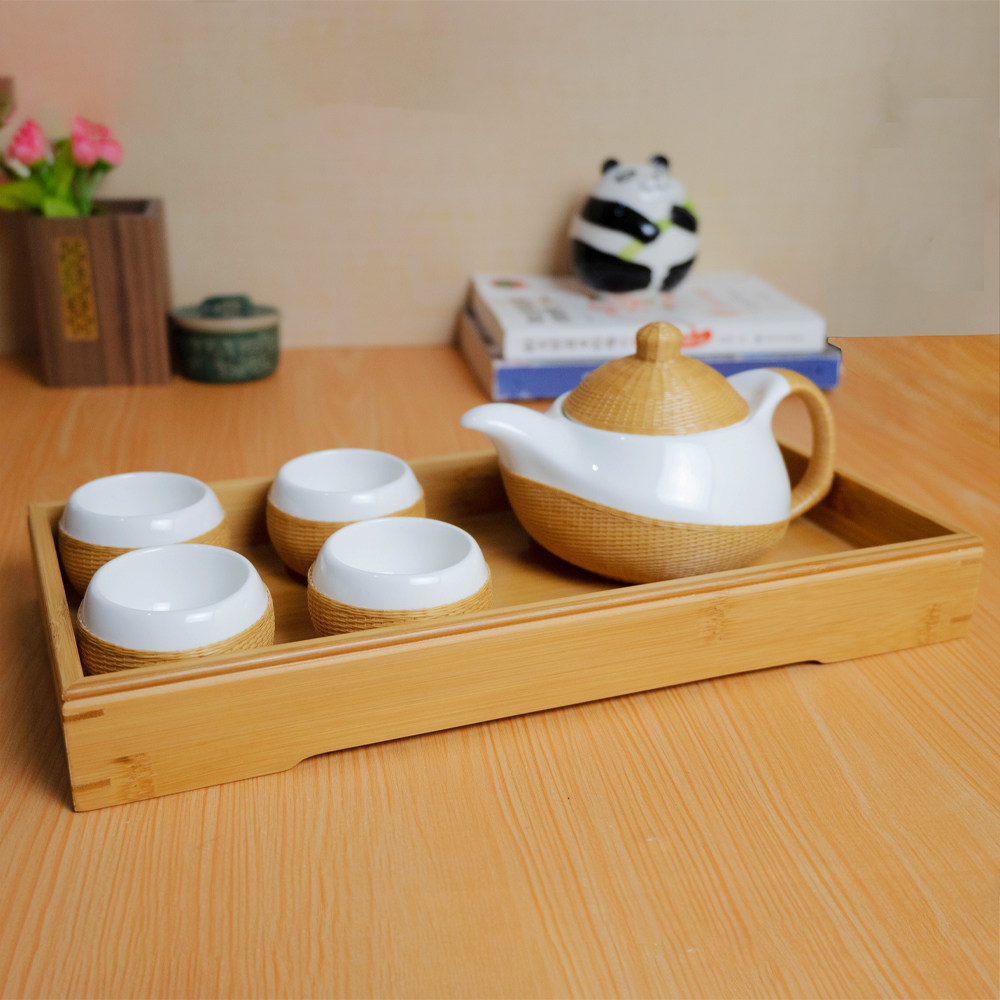 成都非遗手工竹丝扣瓷茶杯瓷胎竹编盖碗功夫茶具特色会议送嘉宾