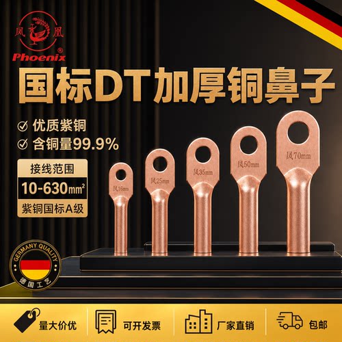 凤凰国标A级DT堵油铜接头铜线鼻子紫铜接线端子铜线耳