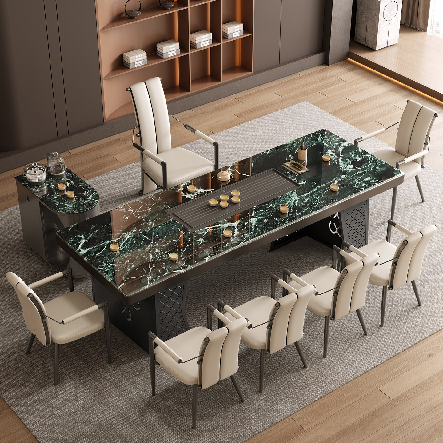 高端超晶石茶台客厅家用意式轻奢大理石办公室会客一体茶桌椅组合,住宅家具,家用茶台/茶桌,淘宝优惠券,粉丝福利购,淘宝优惠卷