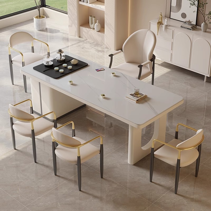 轻奢岩板茶桌椅组合现代简约小户型家用阳台烧水壶一体嵌入式茶几