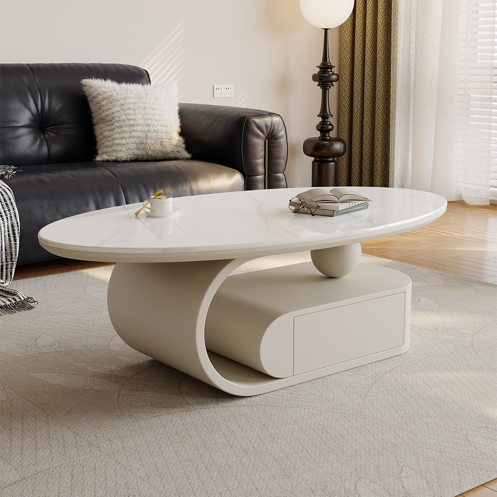 奶油风茶几2025新款设计大师椭圆形现代简约客厅家用高端茶几组合
