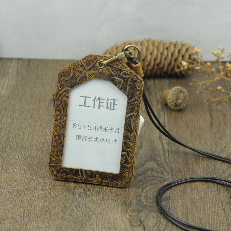 手工头层牛皮雕花简约复古卡套