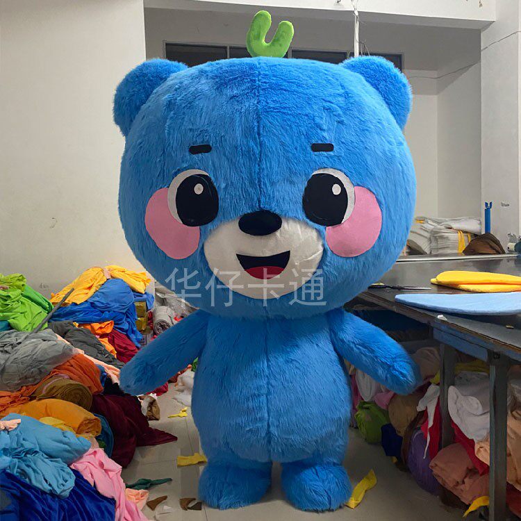 卡通人偶服装充气蓝色头套毛绒成人行走玩偶服来图定制吉祥物布偶