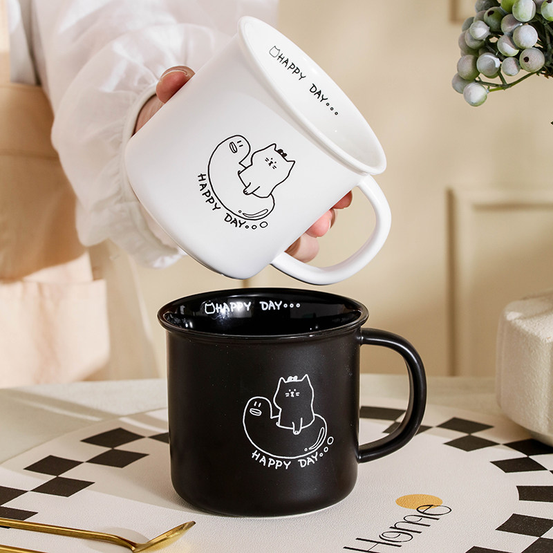 线条猫咪马克杯简约可爱现代创意陶瓷杯办公室情侣款一对搞怪ins
