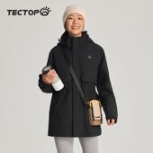 探拓户外2025新款 三防冲锋衣女秋冬加绒防风防水登山中长收腰外套