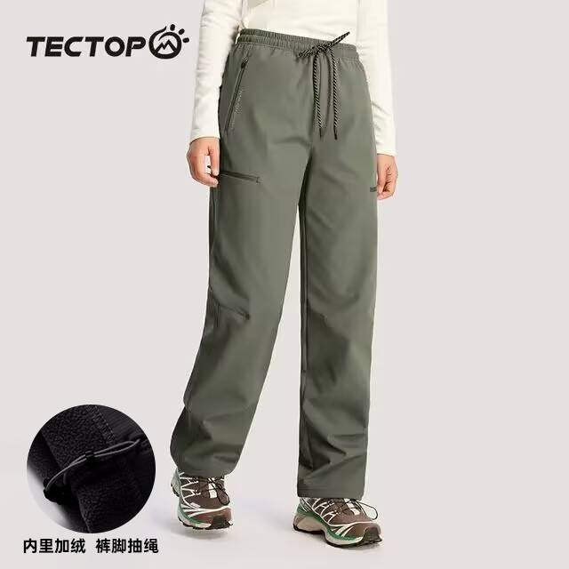 探拓户外冲锋裤女秋冬防风防水加绒抽绳束脚软壳裤男徒步登山长裤