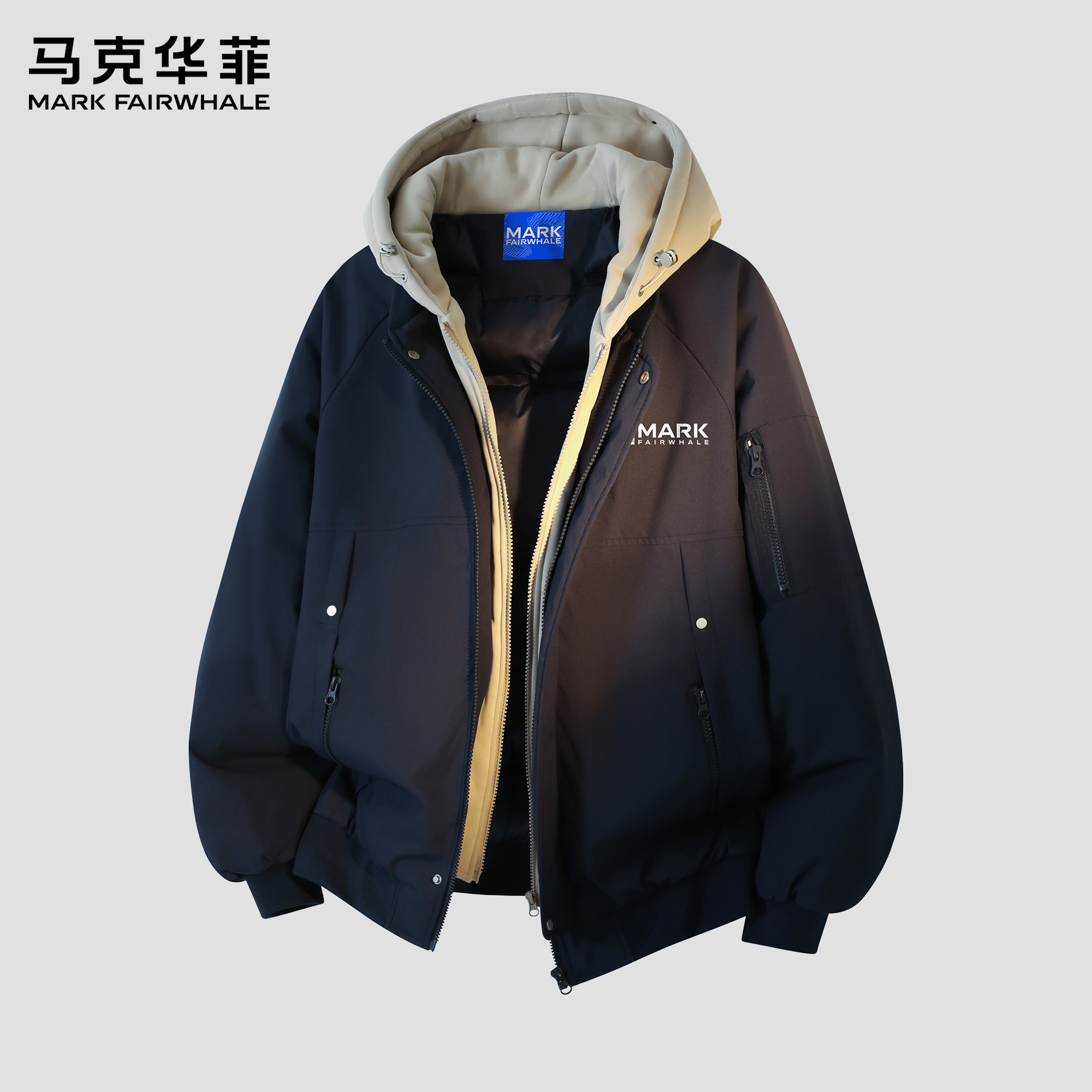 马克华菲假两件棉服男士2025