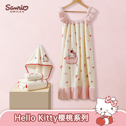 三丽鸥HelloKitty毛巾干发帽浴裙三件套2025新款学生宿舍可穿裹巾