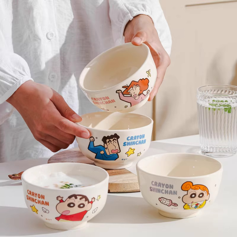 蜡笔小新儿童餐具釉下彩陶瓷碗家用防烫高颜值可爱米饭碗个人专用