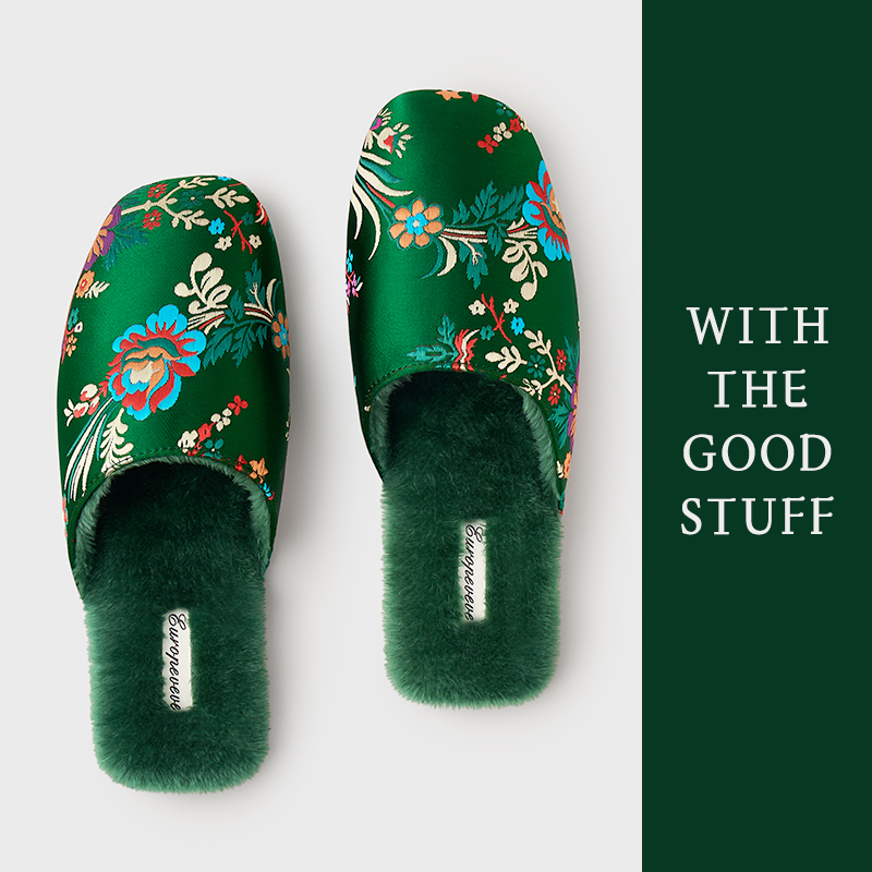 新中式轻奢风保暖棉拖鞋