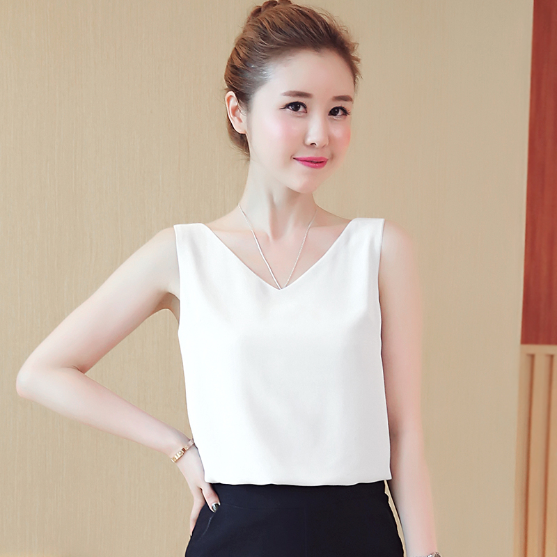 西装内搭女宽松雪纺背心外穿无袖简约打底掉吊搭西服的吊带v领夏t