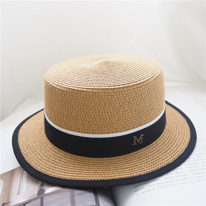 平顶草帽女春夏季小礼帽百搭大沿帽黑色贴布短檐帽复古草帽遮阳帽|ruв категории Аксессуары, шляпа - от Buy2taobao.com для оказания профессиональной услуги покупки агента Taobao