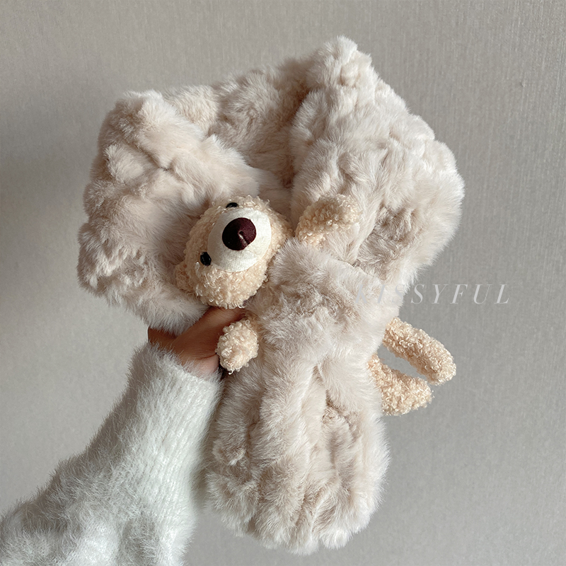 仿兔毛围巾交叉加厚可爱冬季