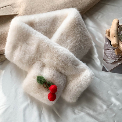 学生脖套保暖樱桃交叉毛毛围脖