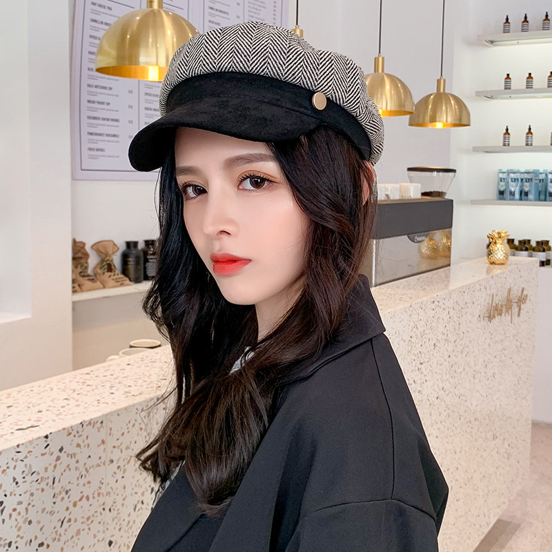 Hat Korean Edition Autumn and winter Flat Navy cap solar system England temperament Plaid Octagonal cap Retro leisure time Beretin the Accessories/Leather belt/Hat/Muffler , Hat  category - from Buy2taobao.com to provide professional Taobao agent buy service