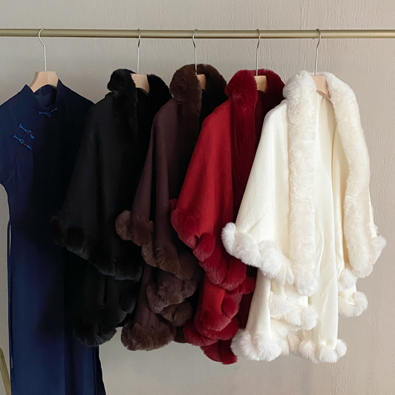 2025新款网红外搭洋气双层配旗袍披肩秋冬季慵懒风斗篷女围巾披风