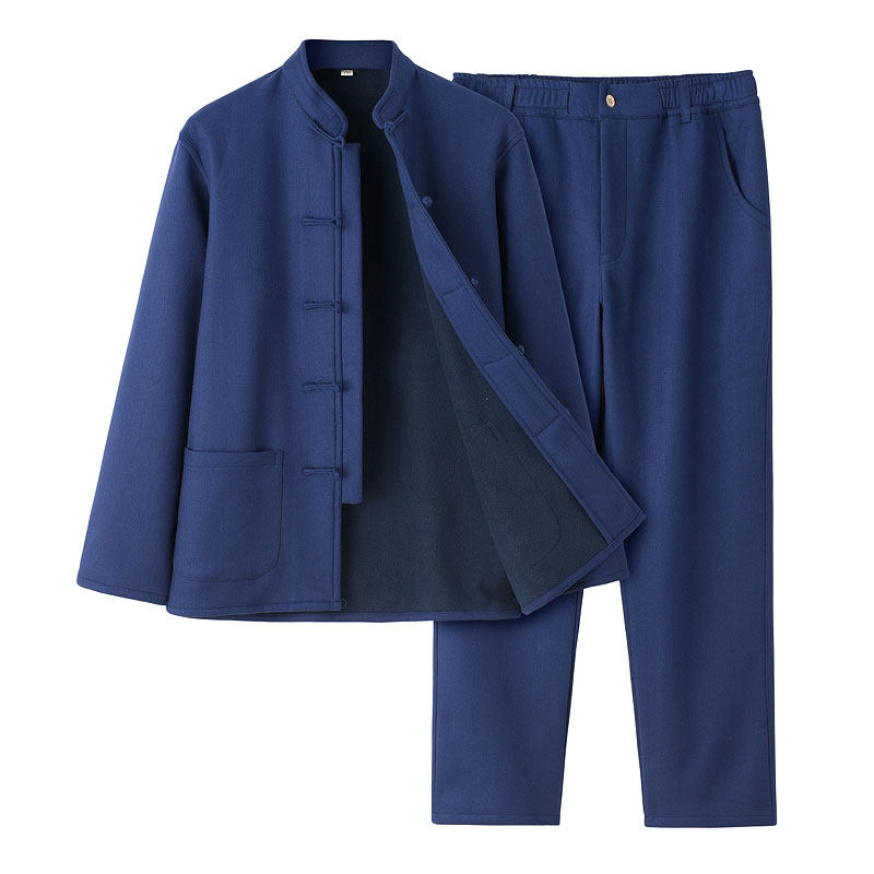 NEW AND IMPROVED FLEECE SUIT CHINESE STYLE TANG SUIT MENS TWO-PIECE SET MEDITATION MONK SUIT LARGE SIZE LOOSE CASUAL MEN MULTICOLOR