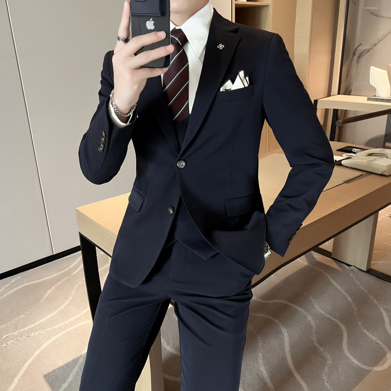 ins英伦风2024秋冬新修身潮流西服男三件套西装套装礼服Q5501P310,男装西服套装,电商A222（原电商A231）