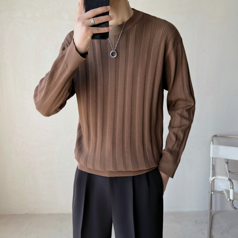 2024春季ins轻熟风休闲微宽潮流条纹针织衫毛衣男打底大码Q122P68图片