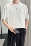 潮流条纹针织衫短袖T恤男2024夏新ins轻熟风修身打底Q3669P55，男装T恤，电商A222（原电商A231）
