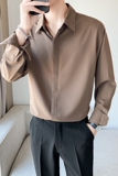 ins轻熟风2024春新潮流纯色长袖衬衫男宽松休闲青年Q51P48，男装衬衫，电商A222（原电商A231）
