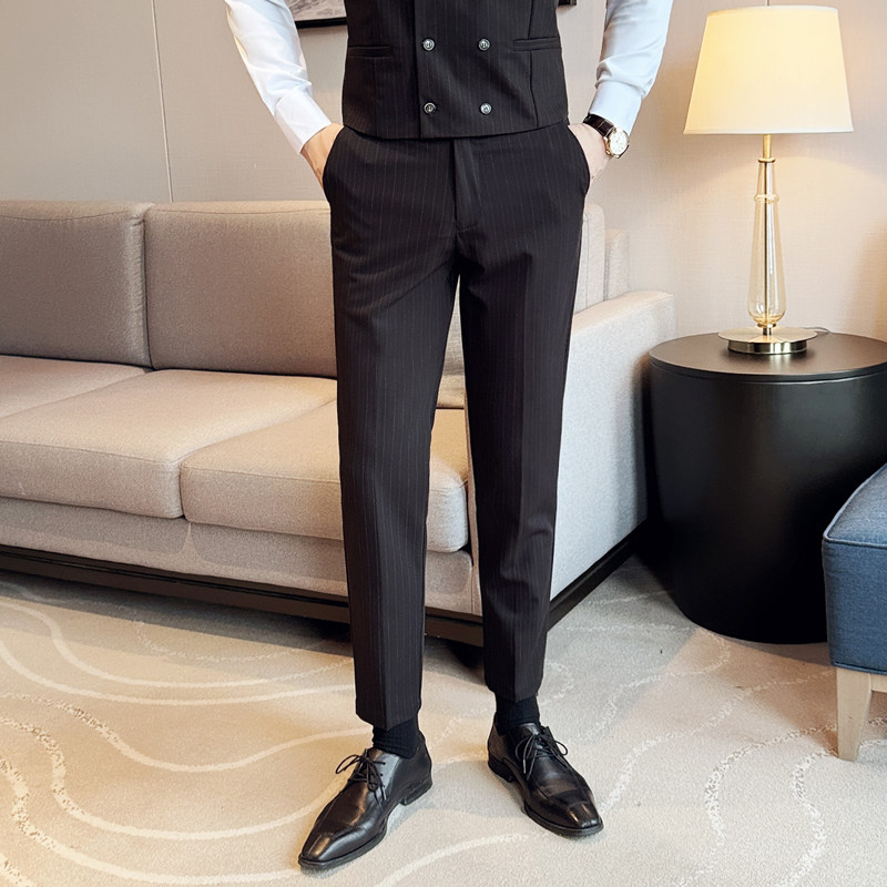 ins英伦风2024春节新潮流商务绅士修身男条纹西裤长裤大码Q229P88图片