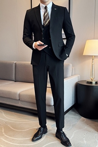 2024春新ins英伦风潮流修身西服男西装三件套装礼服外套Q218P320图片