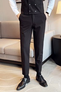ins英伦风2024春节新潮流商务绅士修身男条纹西裤长裤大码Q229P88图片