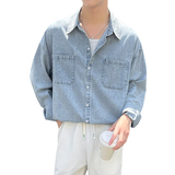 ins轻熟风2024秋季新宽松潮流水洗牛仔长袖衬衫男打底Q100P55，男装衬衫，电商A222（原电商A231）