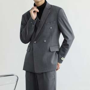 轻熟风2024秋新韩版微宽潮流ins双排扣西装西服男外套Q16P170图片