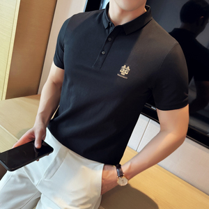 刺绣潮流2024夏季新时尚都市修身短袖POLO衫男打底Q258P49特价图片