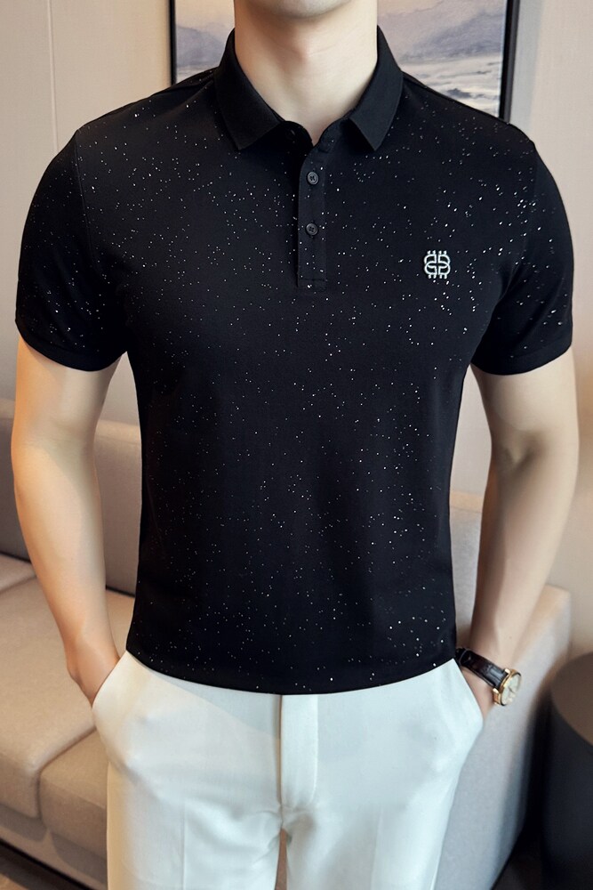 修身短袖POLO衫男2024夏新潮流时尚都市满天星钻打底Q259P60,男装Polo衫,电商A222（原电商A231）