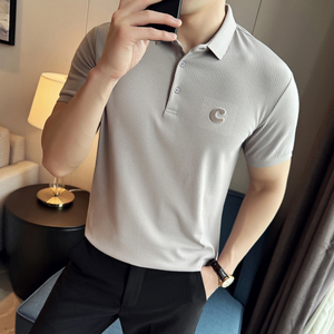 刺绣修身2024夏季新潮流时尚都市短袖POLO衫男打底Q257P60,胖子秋装搭配裤子显瘦修身气质图片