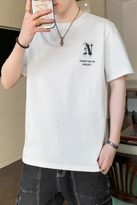 2024夏新ins店主微宽潮流棉短袖T恤男打底大码Q179P38控价58图片