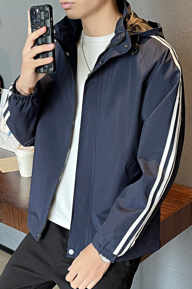 高品质潮连帽夹克男冲锋衣ins店主风2024秋新三杠休闲外套Q202P58,男装夹克,电商A222（原电商A231）