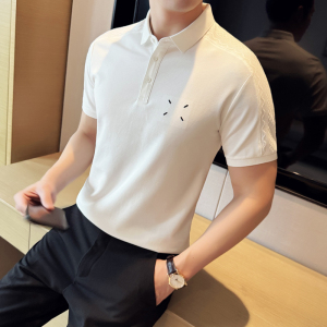 2024夏季新潮流商务绅士提花刺绣修身短袖POLO衫男打底Q256P60图片