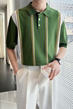 潮流条纹针织衫短袖POLO衫男ins轻熟风2024夏新修身Q3670P65，男装Polo衫，电商A222（原电商A231）